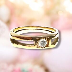 Handmade 14k Yellow Gold Diamond Ring: April Birthstone, Size 5.25